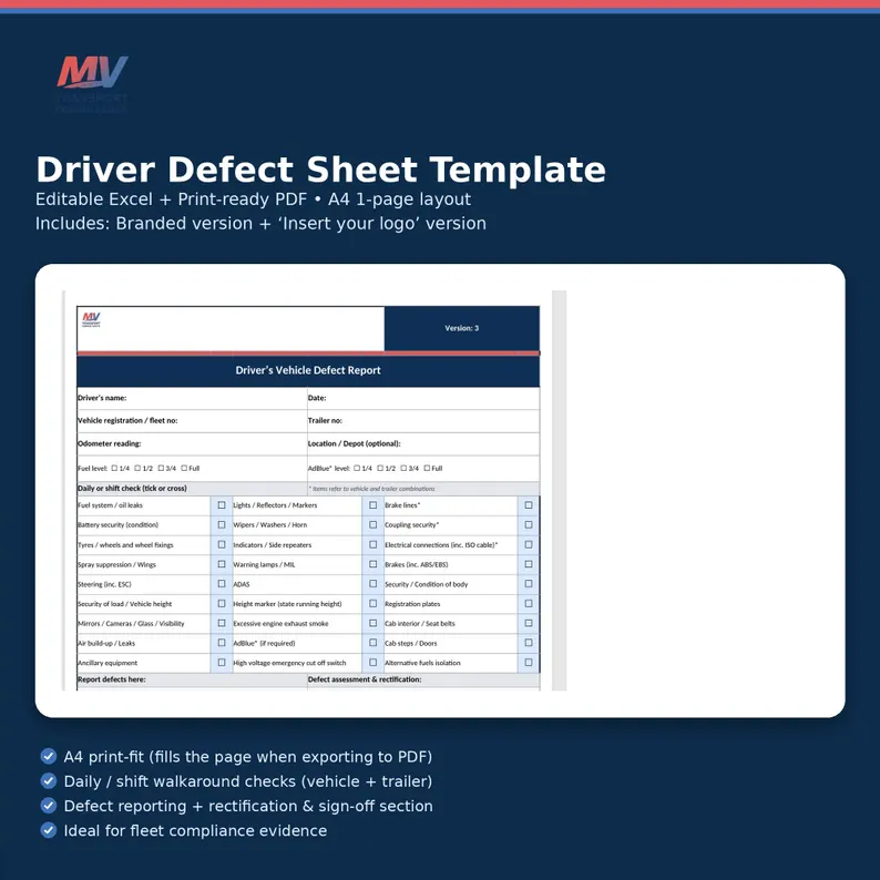 Driver Defect Sheet Template