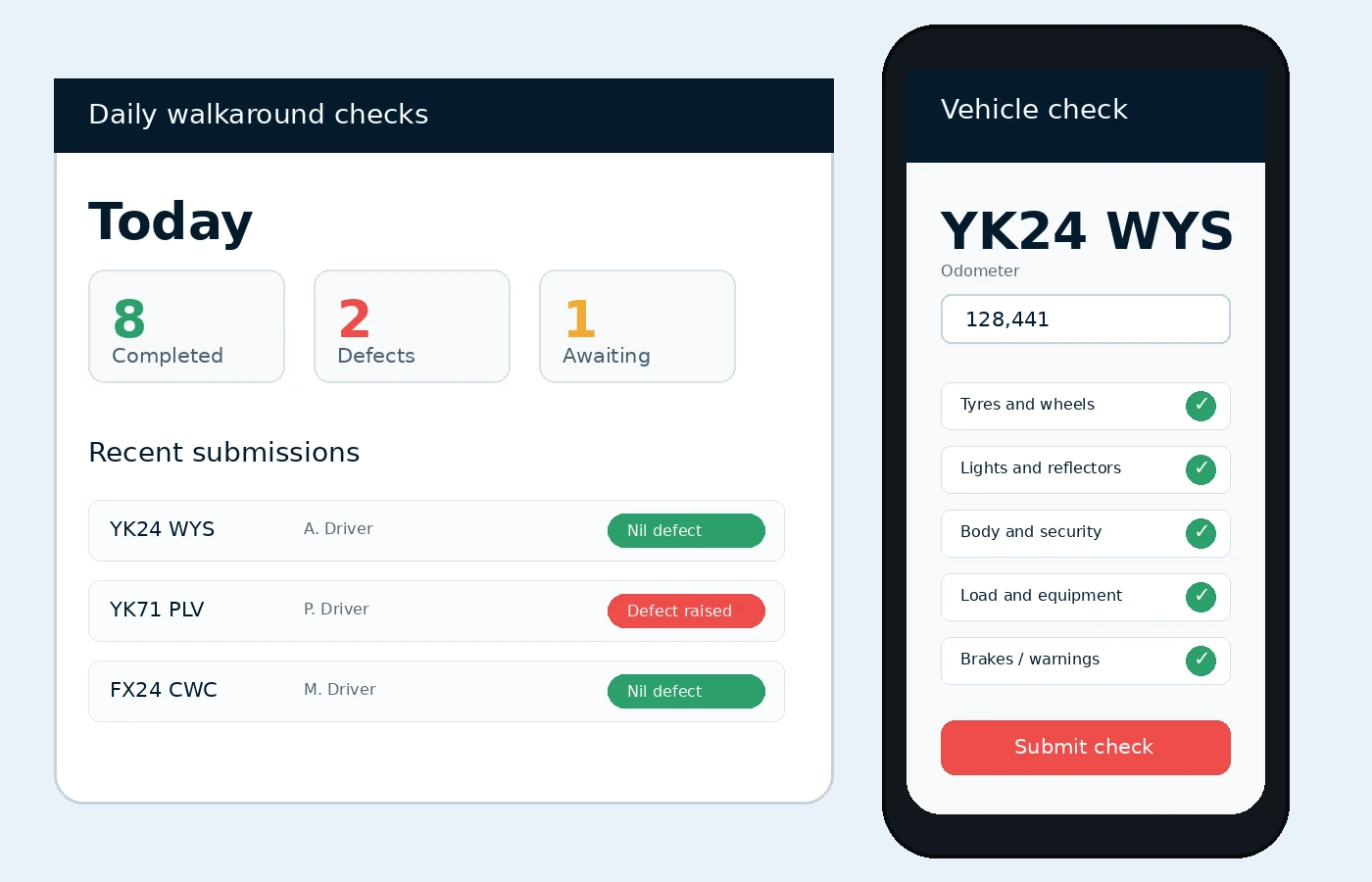 Concept preview of Walkaround check app